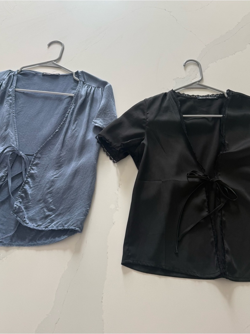 Brandy Melville Leesa Women’s Tie-Front Top in Black and blue bundle